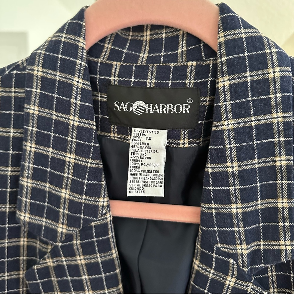 Vintage Sag Harbor Blue Plaid Blazer Sz 12 - Picture 4 of 5